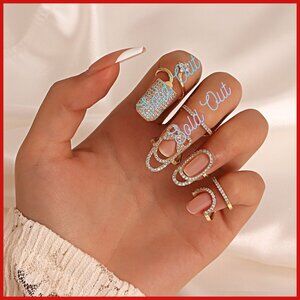 3/$15 BUNDLE Fingernail Ring Silver and White Crystals